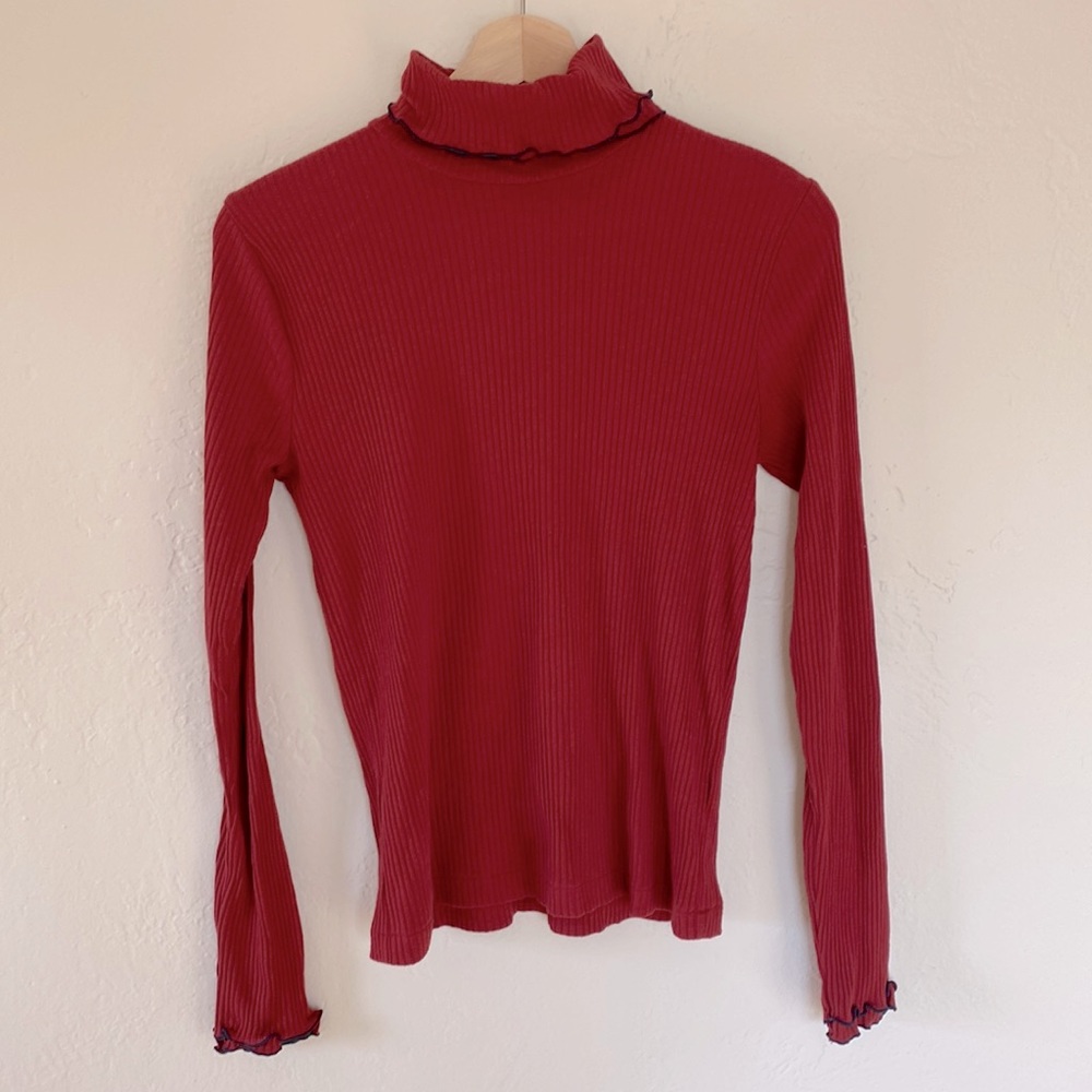 J Crew✨Ribbed Turtleneck Ruffle Lettuce Trim